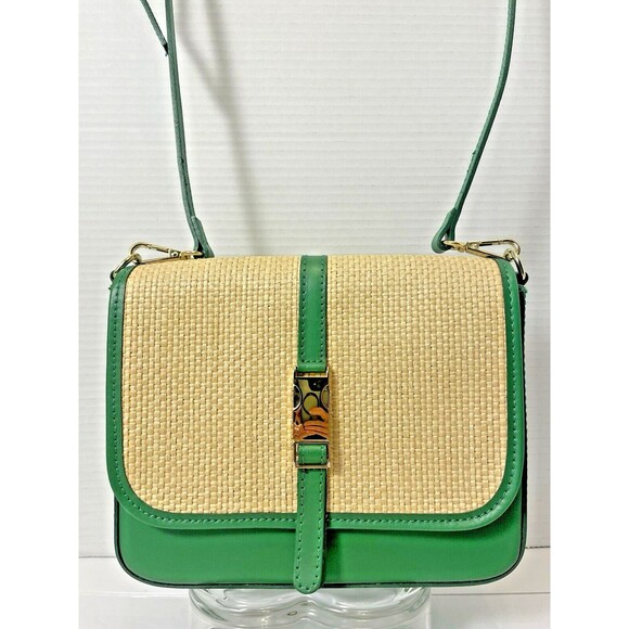 Valentina Fiore Genuine Leather Made in Italy Green  Crossbody Shoulder Handbag - Picture 12 of 16